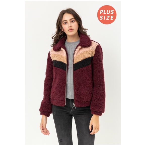 Love Tree Jackets & Blazers - Right There Wine Sherpa Bomber- Plus